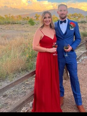 Azazie Rust Formal Gown with Spaghetti Straps